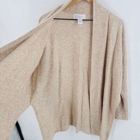 Design History Pure Cashmere Open Front Cardigan Sweater Beige Size L Elevated - Picture 6 of 7